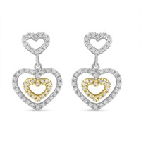 14k Two-tone Gold .56ct Diamond Hearts Earrings