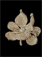 Flatback Platinum Diamond Petal Orchid Brooch