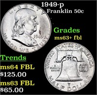 1949-p Franklin Half Dollar 50c Grades Select Unc+