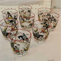 Set of eight cowboy water glasses