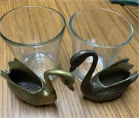 BRASS SWANS AND CANLE HOLDERS