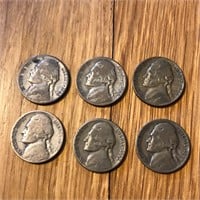 (6) Silver Wartime Jefferson Nickel Coins