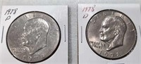 2 - 1978 D Ike Dollar Coins