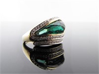 14K Green Tourmaline, Diamond Ring