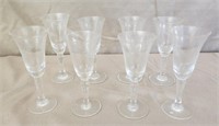 Lot of 8 Etched Vintage Cordials Stemware