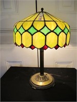 MILLER STAINED GLASS LAMP W/ BRASS BASE