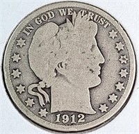 1912 USA 90% Silver Barber Half Dollar