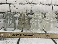 (4) Antique Clear Insulators Armstrong/ Pyrex/
