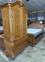 Beautifully Carved Oak Armoire & SleighBed.
