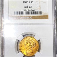 1880-S $5 Gold Half Eagle NGC - MS63