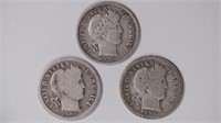 3 - Liberty Head Barber Dimes (92o,03o,07o)