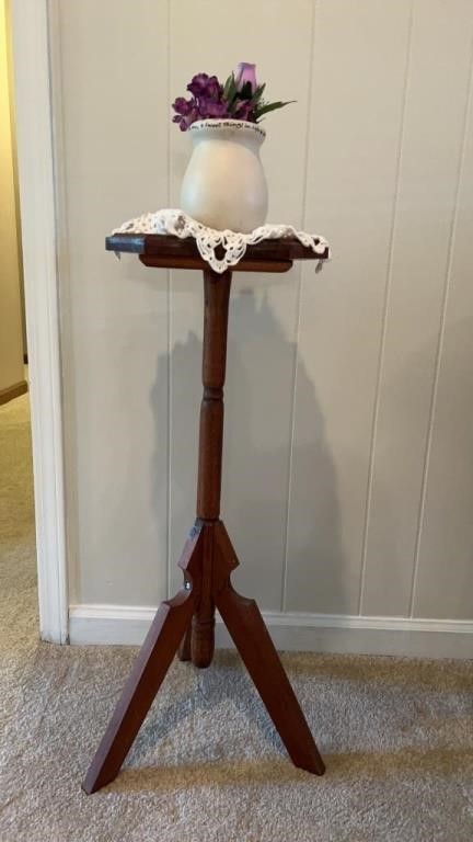 30” Tall 3-Legged Wooden Stand w/ Potted Fake