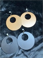 Synthetic leather earrings, beige and black