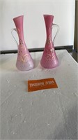 Hand Painted Pink Satin Glass Vase