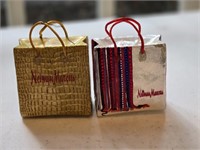 (2) Neiman Marcus Bags Glass Ornaments