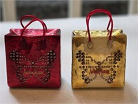 (2) Neiman Marcus Bags Glass Ornaments