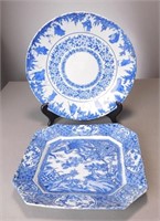 2 Japanese Blue and White Transfer Ware Platters