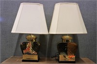 Two Brass-Finish Table Lamps