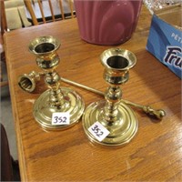 2 - BRASS CANDLESTICKS & SNUFFER