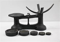 Vintage Cast Iron Weight Scale w Weights - No Tray