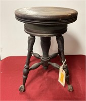 Antique piano stool with claw & glass ball feet