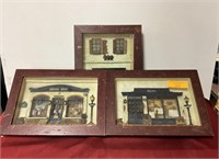 3 storefront themed shadow boxes