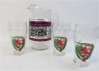 Coca Cola Pitcher and 1996 Santa Coke Glasses