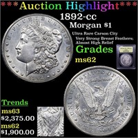 *Highlight* 1892-cc Morgan $1 Graded Select Unc