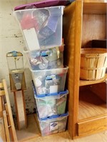 Large lot with plastic totes with stuffed animals,