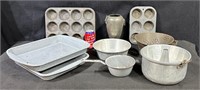 Pewter Vase, Graniteware Strainer, Baking -Lot