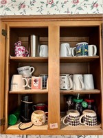 Cabinet Contents-Coffee Grinder, Coffee Mugs, More