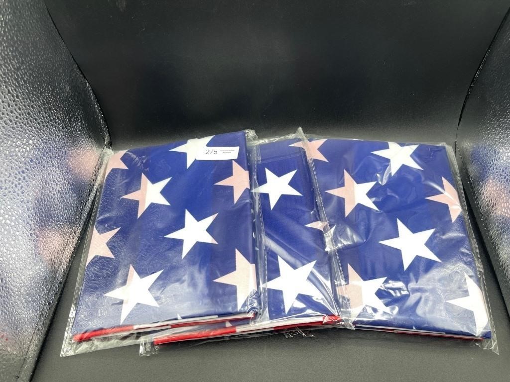 Lot of Three American Flags 3' x 5' Poly Material