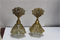 Lot of 2 Metal Gilted Parfume Bottles