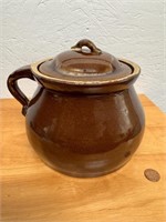 Antique Half Gallon Brown Glazed Bean Pot