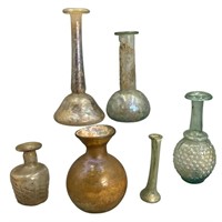 6 Early Ancient Roman Style Glass Bottles