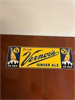 7" X 21" HAEVY METAL SIGN VERNONS GINGER ALE