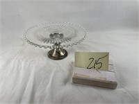Sterling footed glass candy dish 3" tall 7 diam.