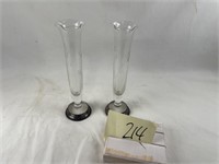 Pair of sterling footed glass vases