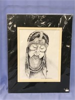Signed original drawing of a native female, titled