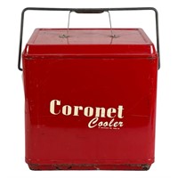 Vintage Retro Coronet Red Metal Cooler/  Ice Box
