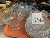 LOT OF MISC PRESSED GLASS SERVING WARE