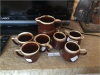 McCoy Pitcher & 6 Cups Marked 7025