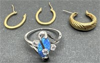 (D) 10k Gold Hoop Earrings and 10k White Gold