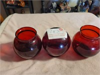 3 Red Flower Bowls