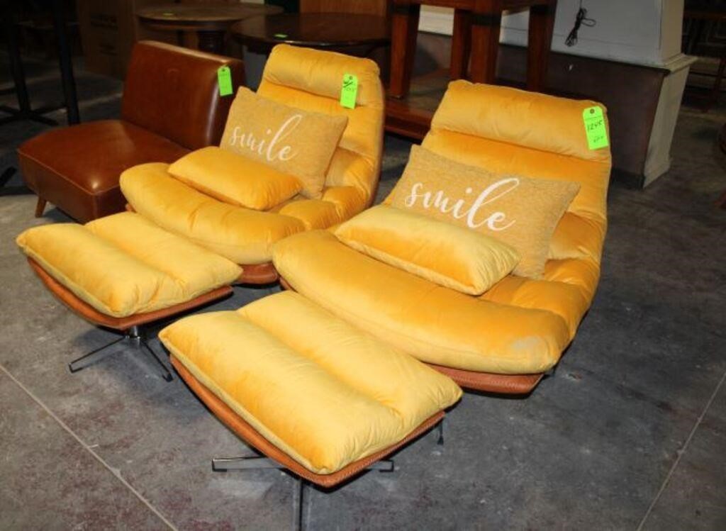 (2) Leather Base Gold Cushion Contemporary Chairs