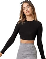 LONG SLEEVE CREW NECK FITTED CROP TOP SIZE 3XL