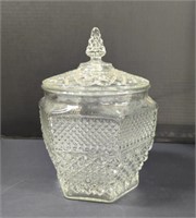 Vintage Diamond Cut Pattern Glass Cookie Jar