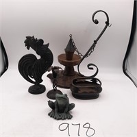 Iron Rooster, Metal Candle Holders, etc