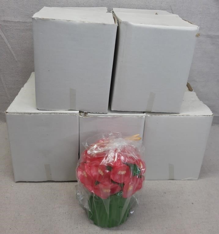 C12) 12 NEW Flower Bouquet Candles Wrapped & Boxed