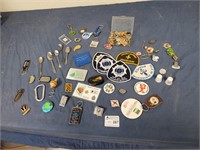 Badges, pins, spoons, etc